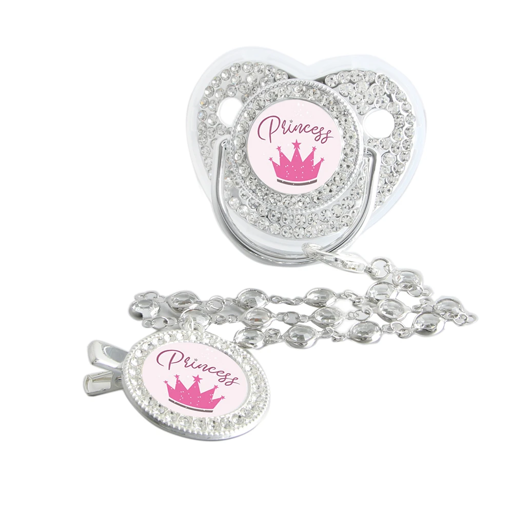 Bling Princess Pacifier With Gem Luxury Weaning Pacifier Baby Nipple With Chain Clip Newborn Prince Baby Dummy Soother