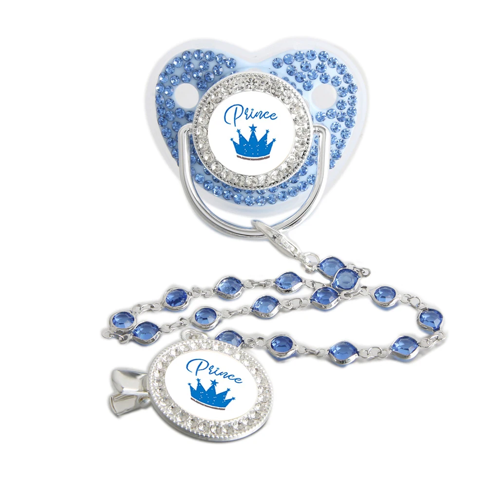 Bling Princess Pacifier With Gem Luxury Weaning Pacifier Baby Nipple With Chain Clip Newborn Prince Baby Dummy Soother