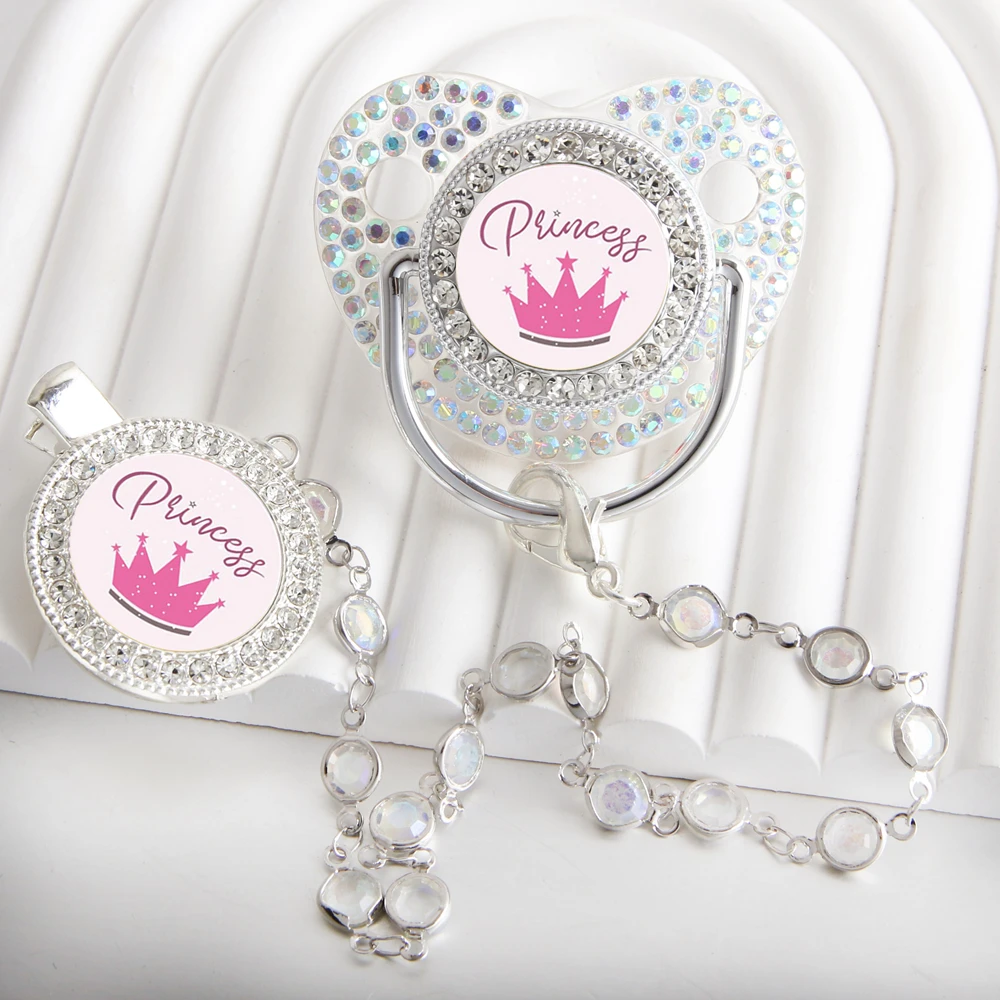 Bling Princess Pacifier With Gem Luxury Weaning Pacifier Baby Nipple With Chain Clip Newborn Prince Baby Dummy Soother