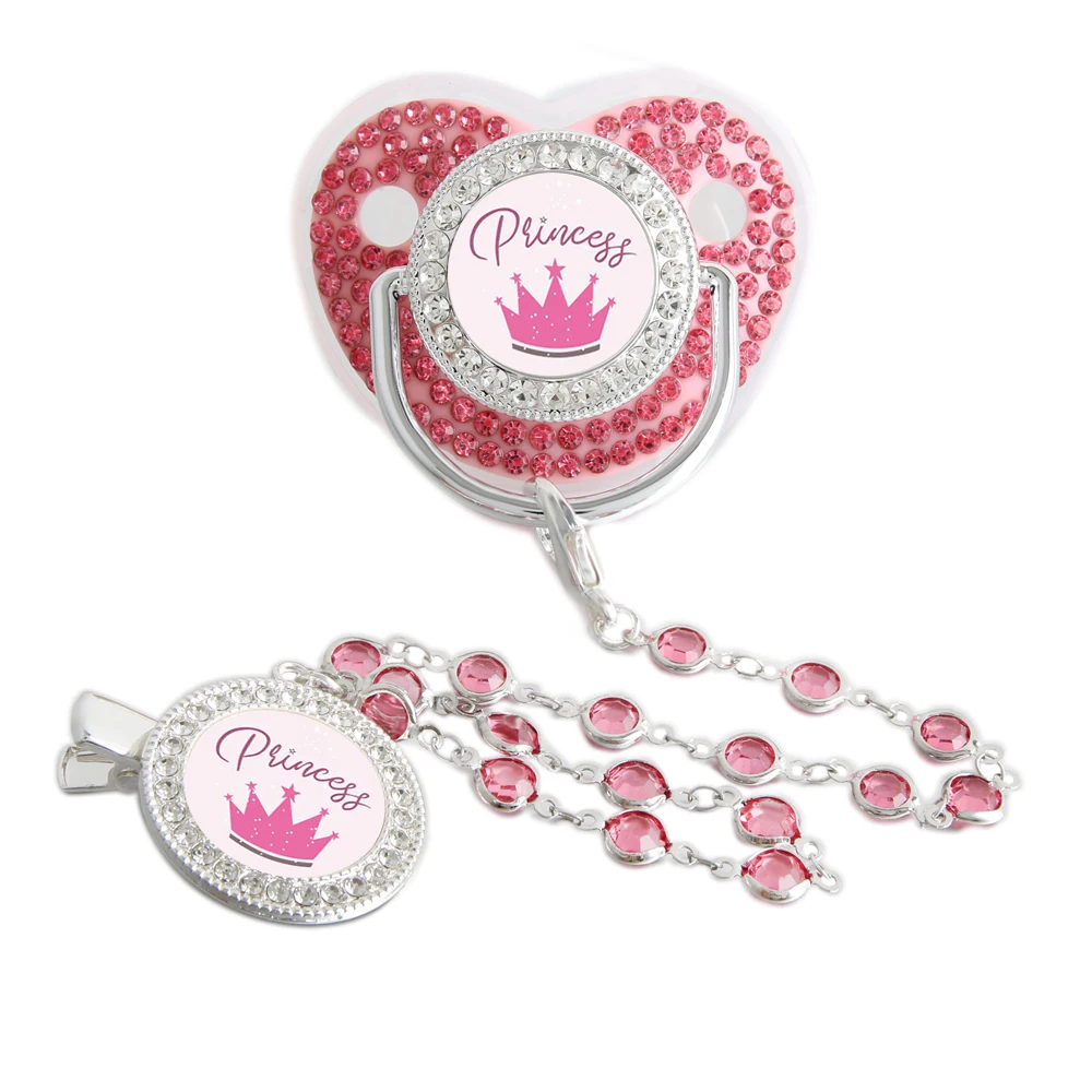 Bling Princess Pacifier With Gem Luxury Weaning Pacifier Baby Nipple With Chain Clip Newborn Prince Baby Dummy Soother