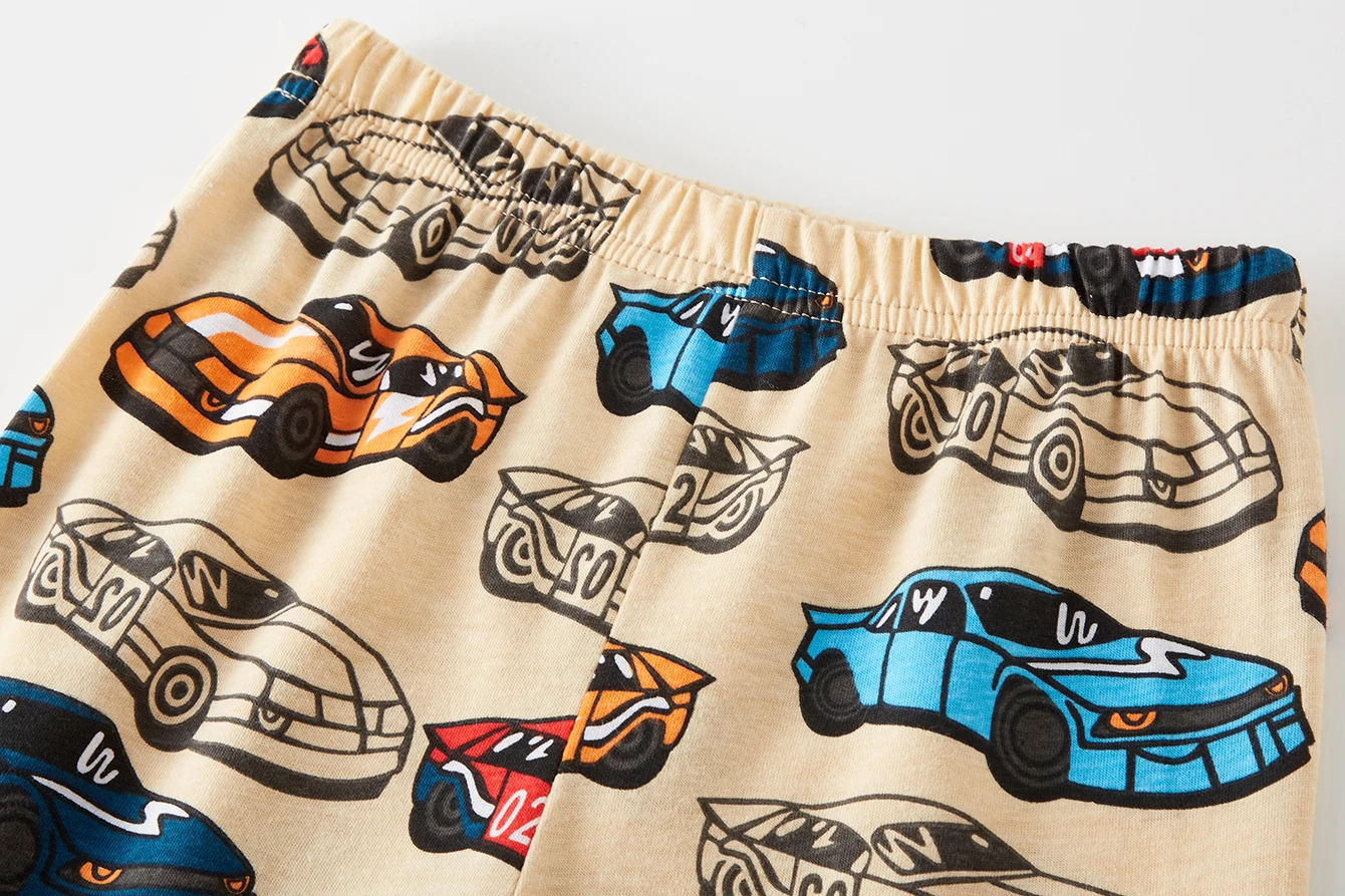 Children's Clothes 100% Cotton Pajama Set for Boys, Fully Printed Cartoon Car Children's Sleepwear Set for 1-8 Years