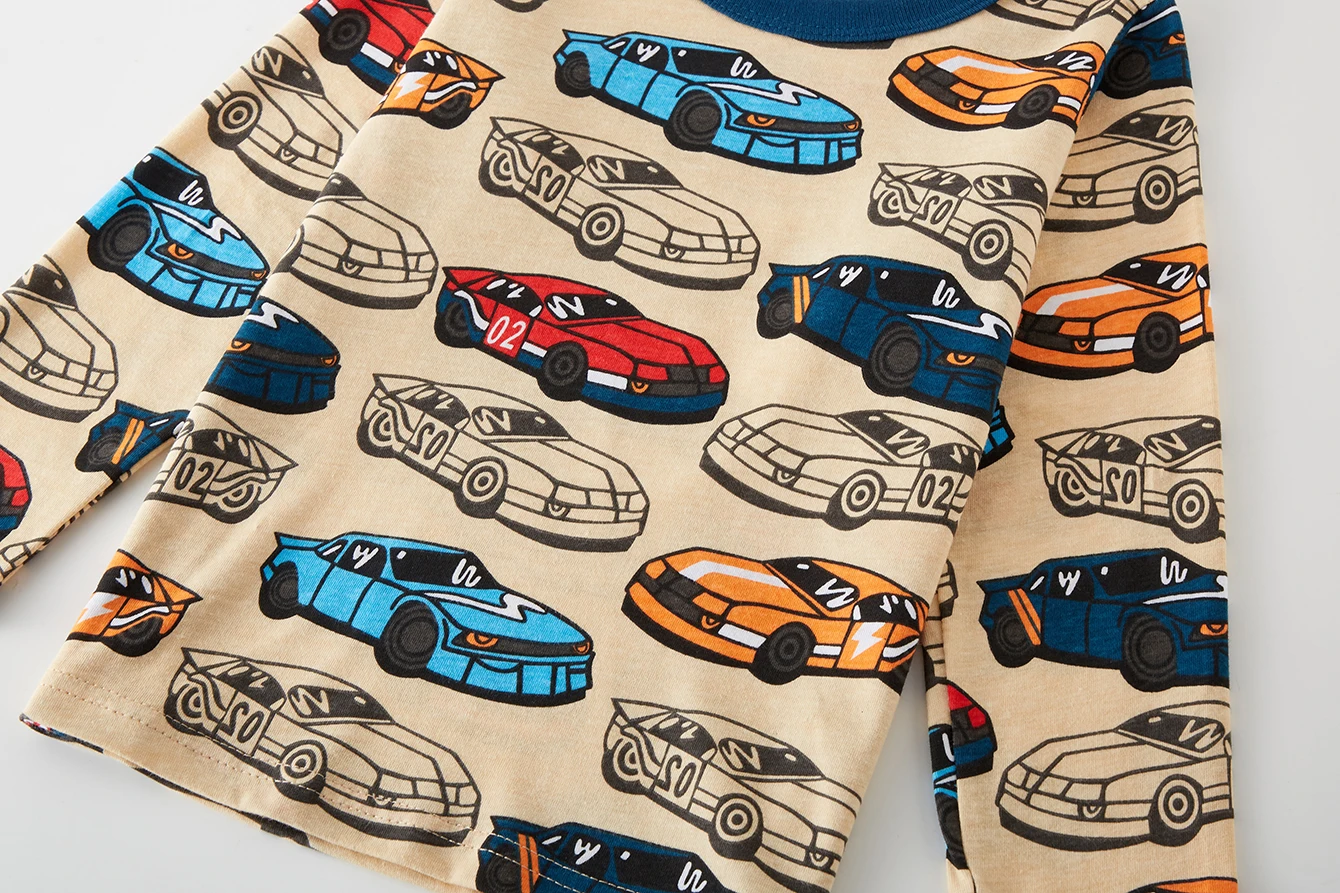 Children's Clothes 100% Cotton Pajama Set for Boys, Fully Printed Cartoon Car Children's Sleepwear Set for 1-8 Years