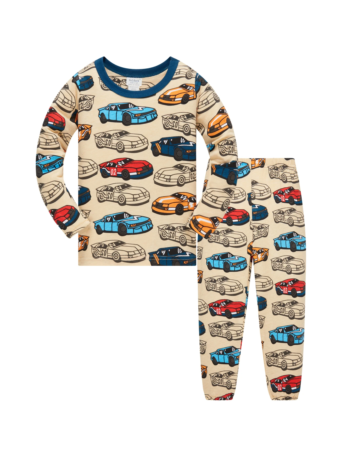 Children's Clothes 100% Cotton Pajama Set for Boys, Fully Printed Cartoon Car Children's Sleepwear Set for 1-8 Years