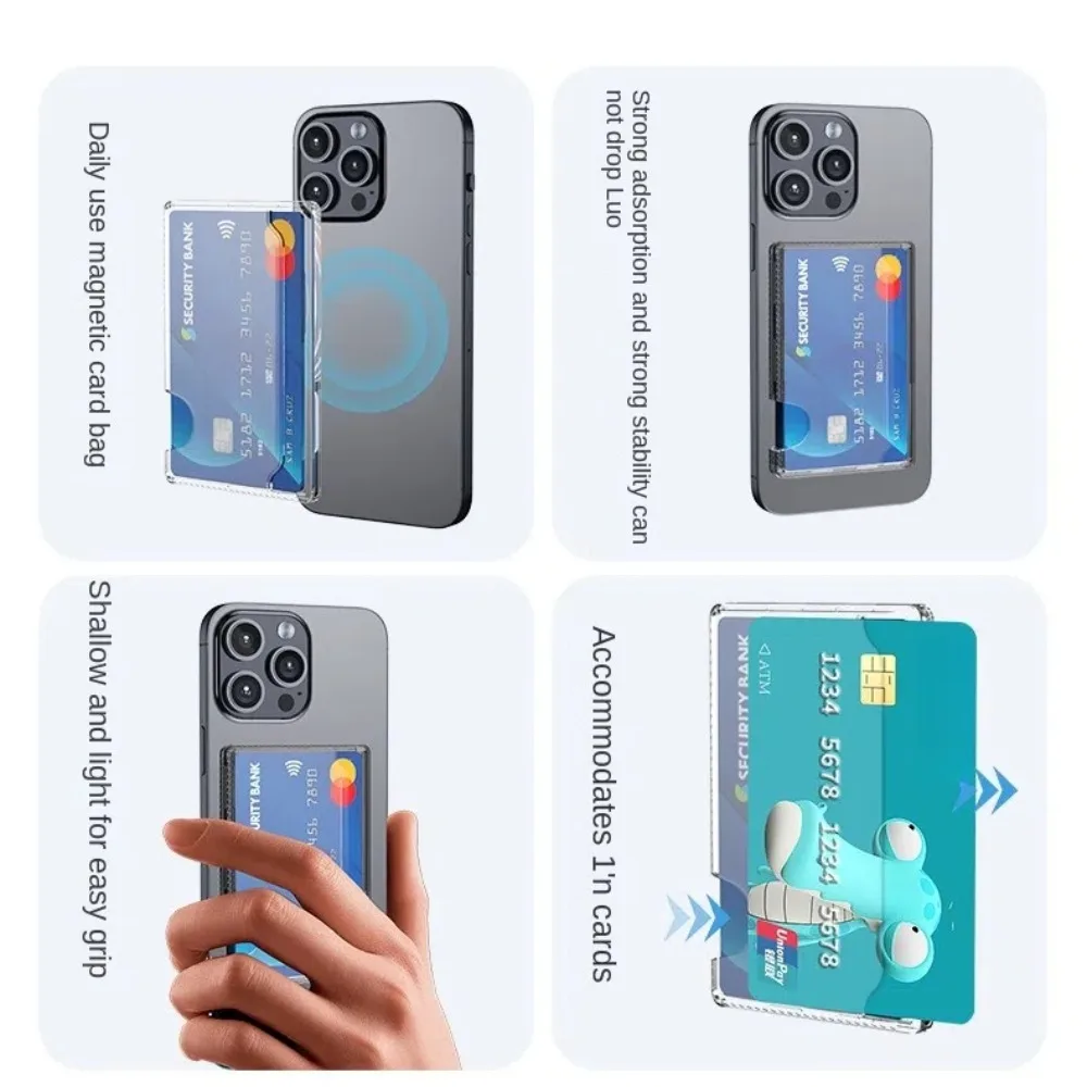 New Magnetic Clear Wallet Plastic Strong Adsorption Card Holder Portable Card Slots Cover for iPhone 16 15 Pro Max 14 13 12 Men