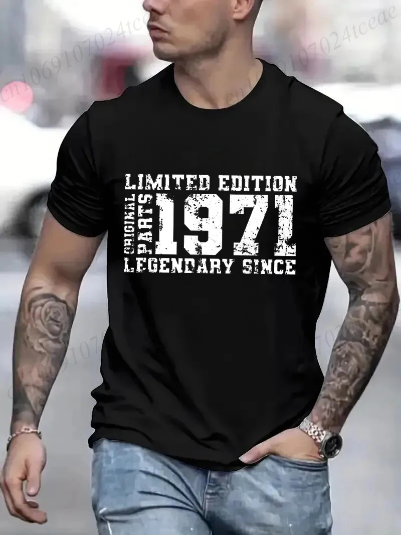 " LIMITED 1971 EDITION" Letters Print Casual Crew Neck Short Sleeve Tops for Men, Fashion Casual Summer T-Shirt Birthday Gifts
