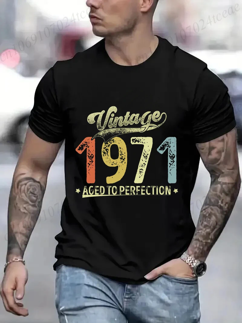 " LIMITED 1971 EDITION" Letters Print Casual Crew Neck Short Sleeve Tops for Men, Fashion Casual Summer T-Shirt Birthday Gifts
