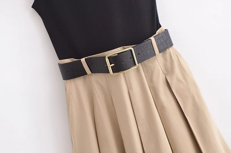 MUJER 2025 Woman Dresses Belt Pleated Midi Dress Women Sleeveless Summer Dress Woman Knitted Party Dresses for Women Sundress
