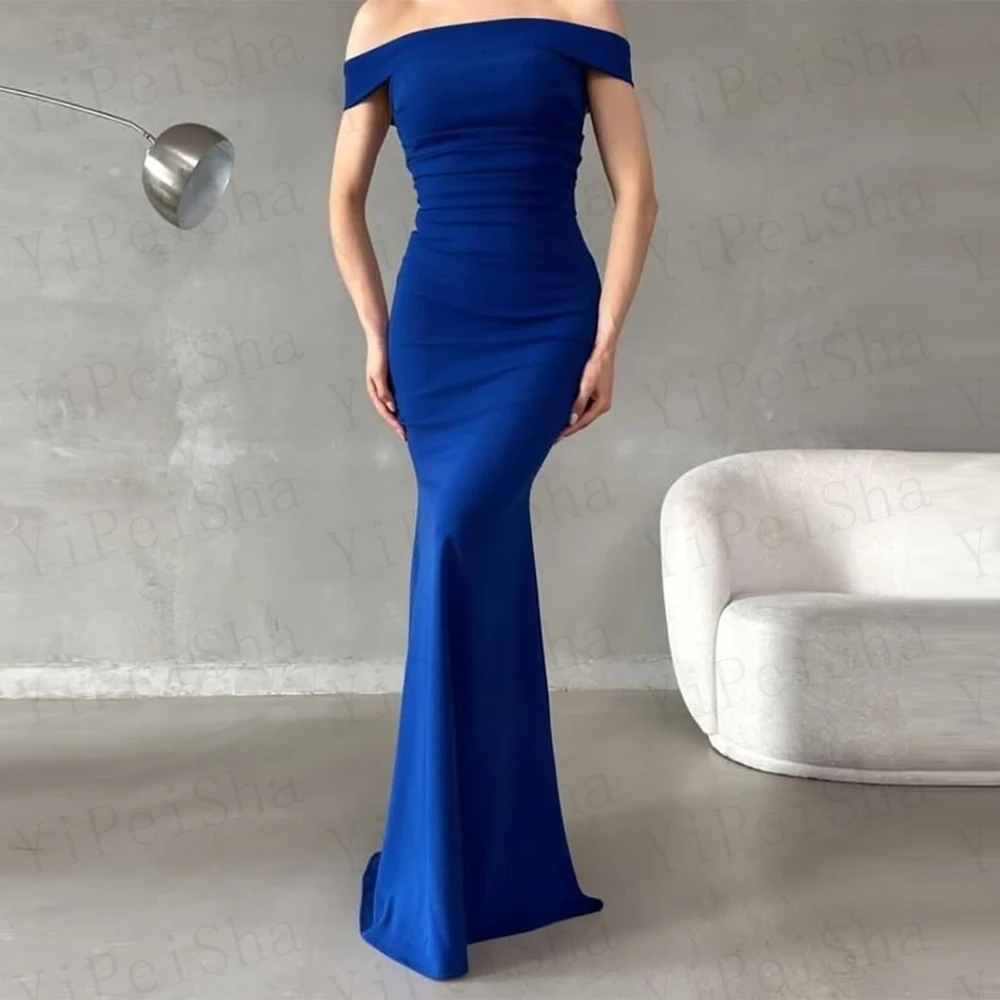 Customized Tight Fitting A-Line Prom Dresses Floor-Length Boat Neck Sleeveless Evening Gown Off The Shoulder Backless Party Gown