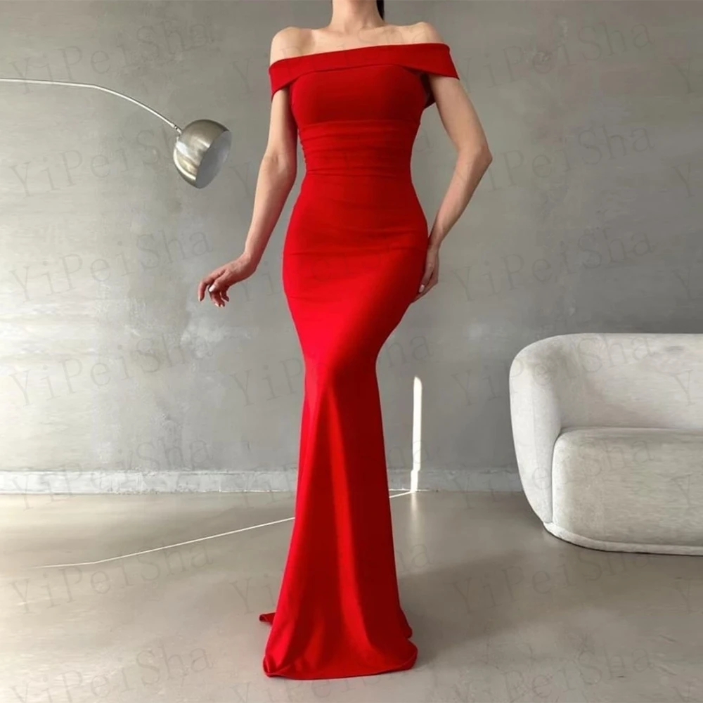 Customized Tight Fitting A-Line Prom Dresses Floor-Length Boat Neck Sleeveless Evening Gown Off The Shoulder Backless Party Gown
