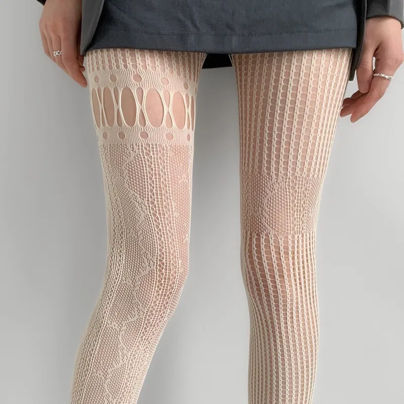 Women Sexy Lace Fishnet Stockings Lolita Hollow Out Solid Pantyhose Women's Irregular Exposed Skin Tights Slim Y2kBody Stockings