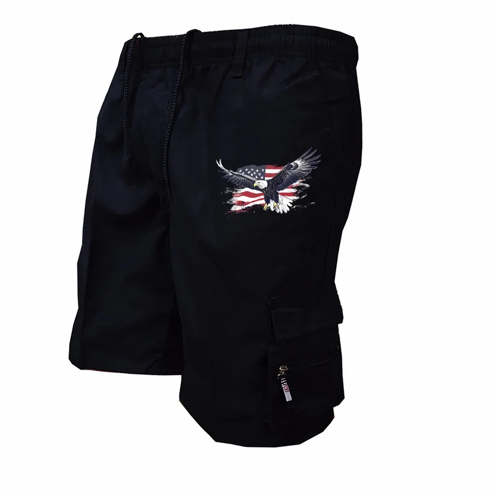 Male Cargo Shorts Elastic Waist Cycling Shorts Multi-pockets Loose Work Short Pants Outdoor Sport Printed Casual Shorts