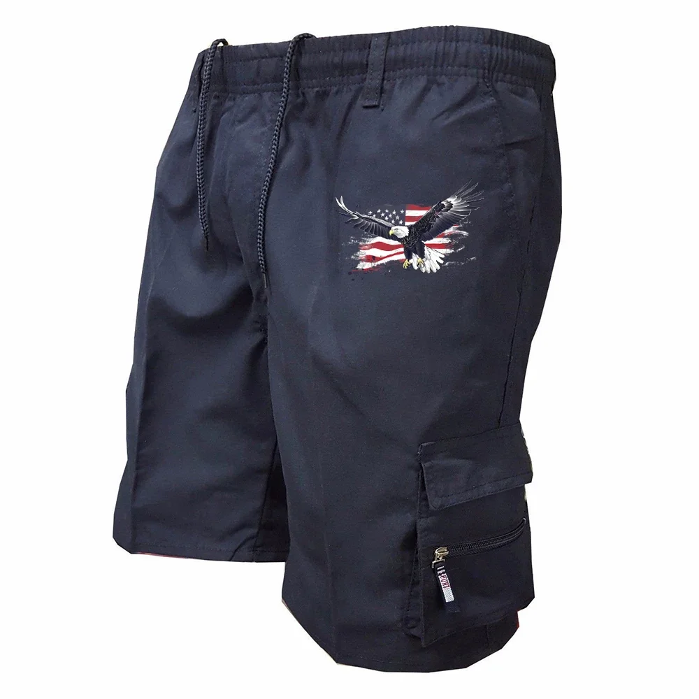 Male Cargo Shorts Elastic Waist Cycling Shorts Multi-pockets Loose Work Short Pants Outdoor Sport Printed Casual Shorts