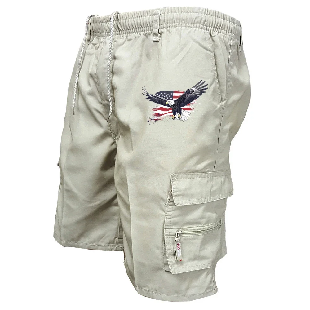 Male Cargo Shorts Elastic Waist Cycling Shorts Multi-pockets Loose Work Short Pants Outdoor Sport Printed Casual Shorts