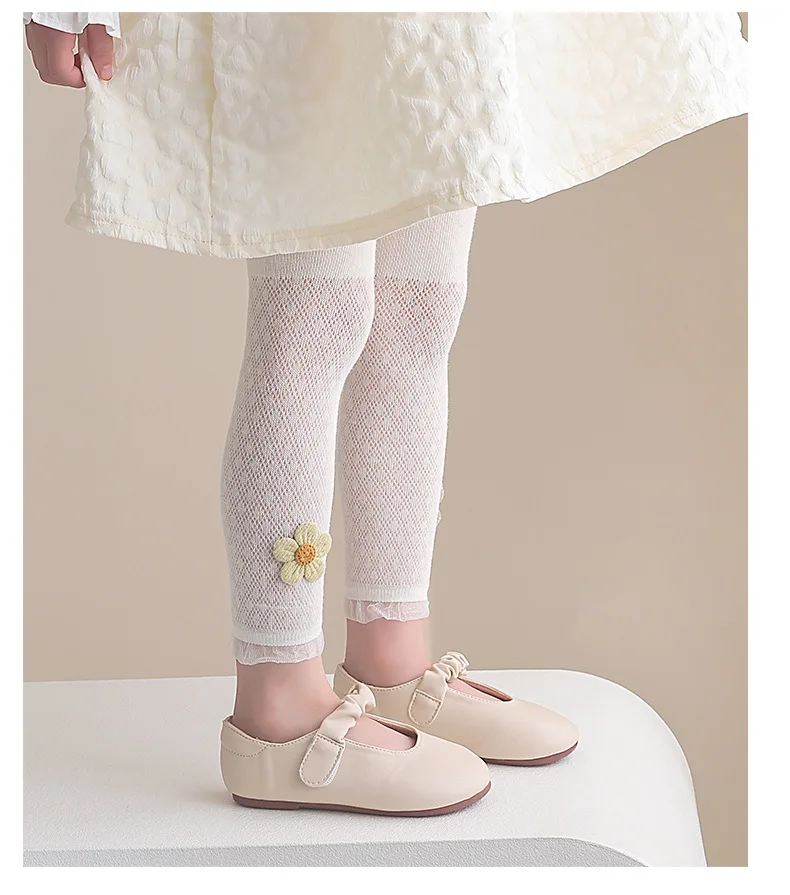 Girls Leggings Kids Hollow Out Pants Summer Children's Clothing Pencil Pants Flower Trousers Korean Style