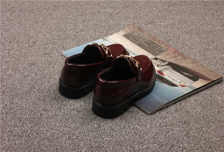 2025 for Children Platform Black Patent Leather Chain Fashion Boys Girls Flat Shoes Four Season Elegant 26-36 Kids Shoe