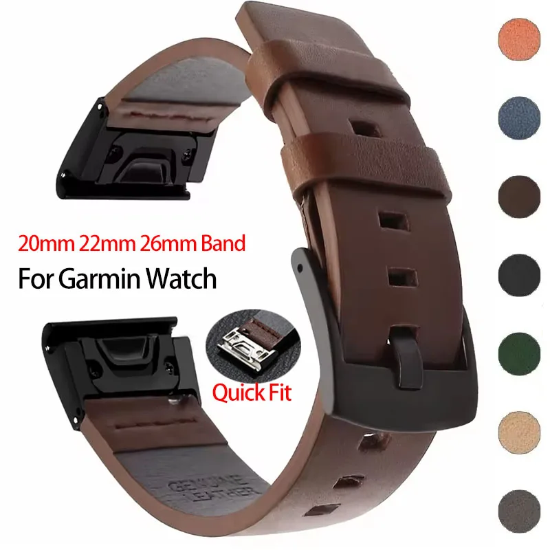 20mm 22mm 26mm Leather Watch band For Garmin Fenix 8 7 7S 7X 6S 6X 6 Watchband Wriststrap Fenix 5S 5X 5 Fenix 3 Forerunner 965