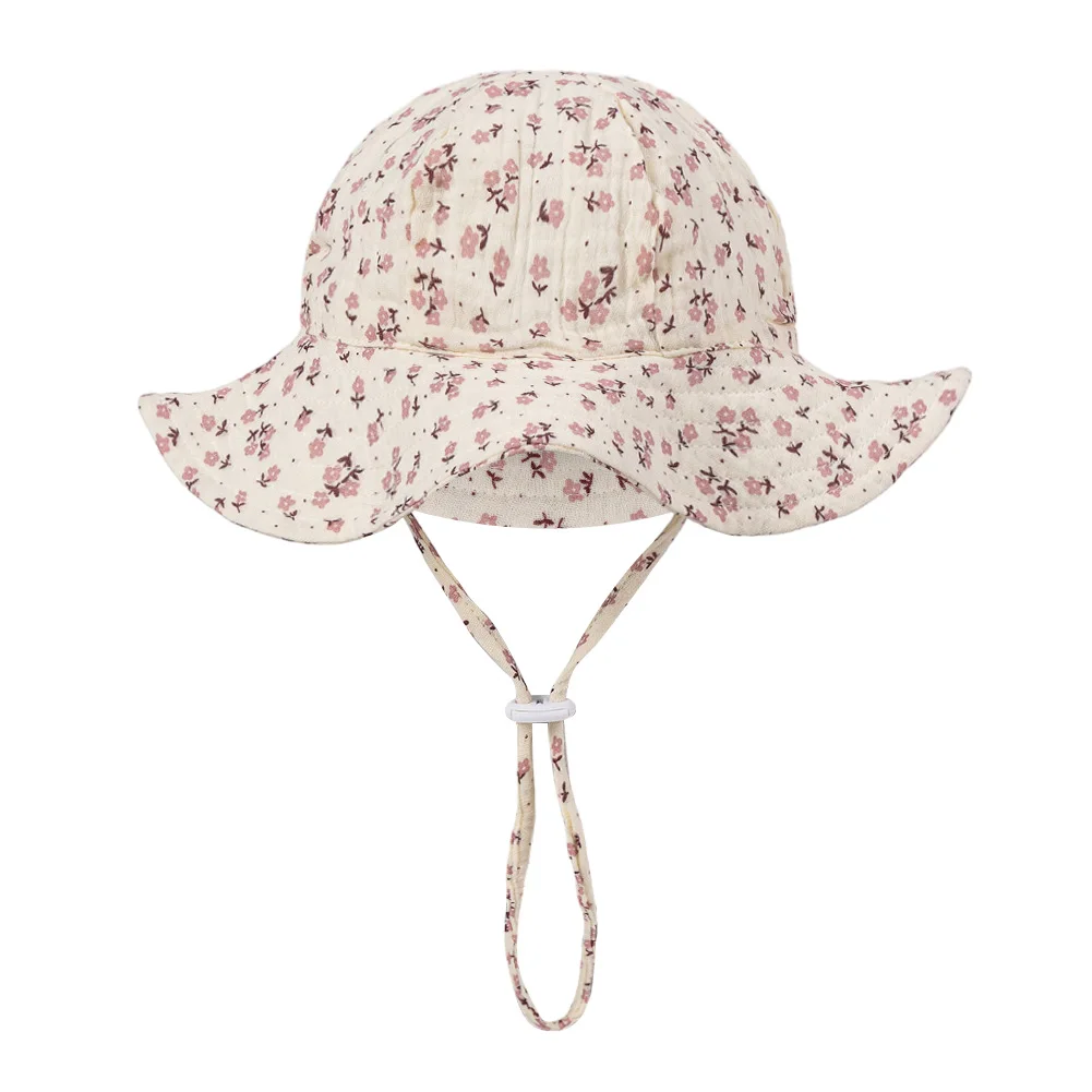 Floral Print Baby Bucket Hats Adjustable Solid Caps for Infant Boys Girls Sunscreen Outdoor Beanies Beach Fishing Headwraps