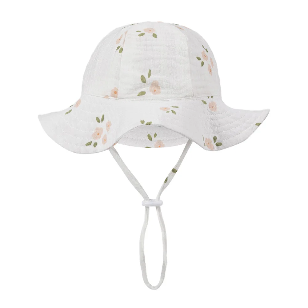 Floral Print Baby Bucket Hats Adjustable Solid Caps for Infant Boys Girls Sunscreen Outdoor Beanies Beach Fishing Headwraps