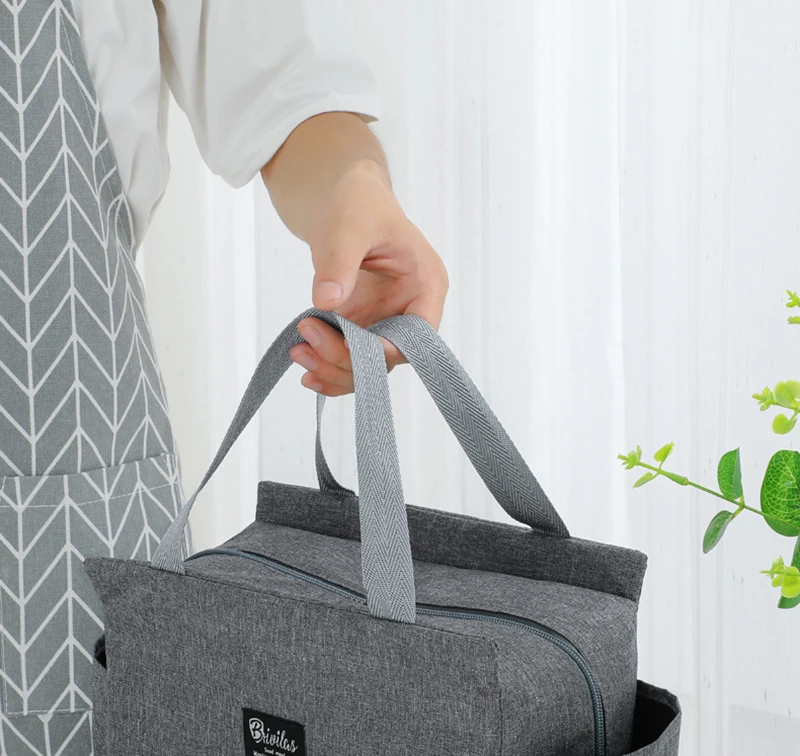 1PC Insulated Lunch Bag With 2 Side Pockets Large Capacity Thermal Lunch Box Bag To School Picnic Work Insulated Freezer Bag