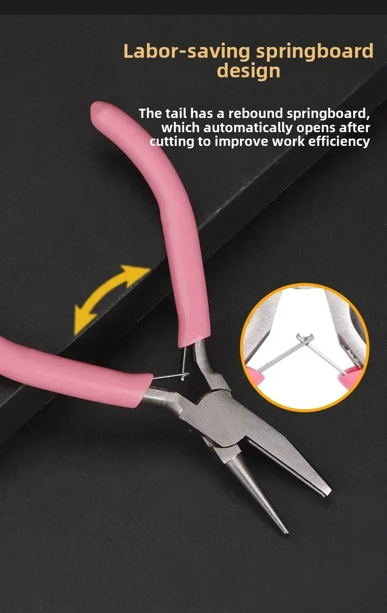 Needle Pliers DIY Hand Accessories Tools, 5 Inch Mini Pliers, Wire Winding Pliers, Jewelry Pliers, Half Groove and Half Round Mo