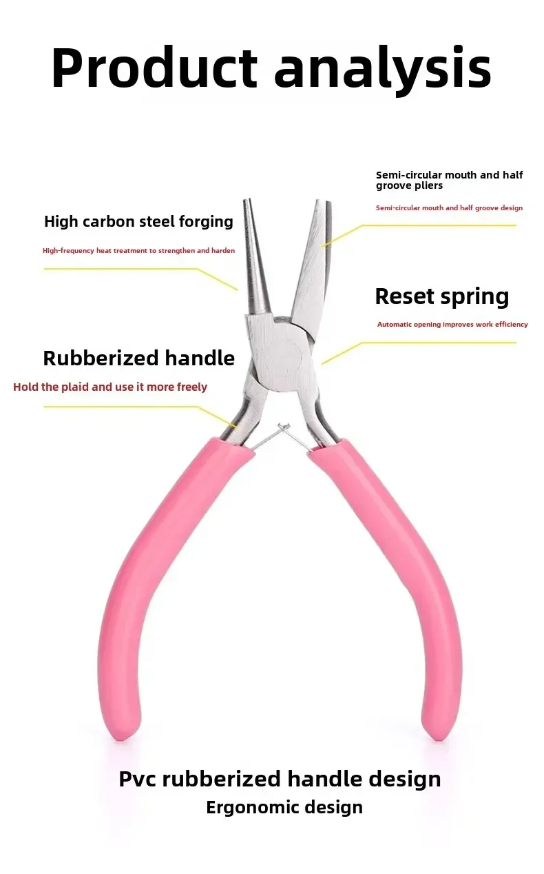 Needle Pliers DIY Hand Accessories Tools, 5 Inch Mini Pliers, Wire Winding Pliers, Jewelry Pliers, Half Groove and Half Round Mo