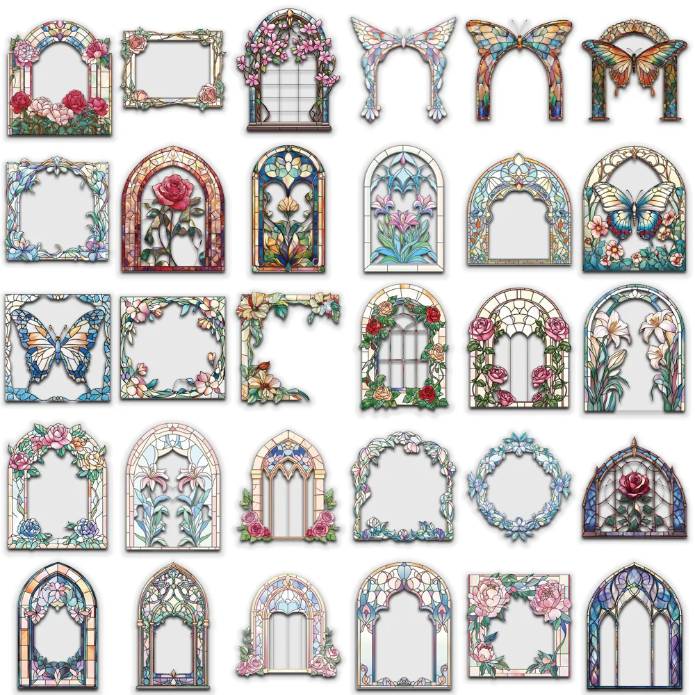 50PCS Retro Flower Mirror Graffiti Stickers Decorative Water Cups Vases Guitar Laptop ScrapbookDIY Waterproof Stickers