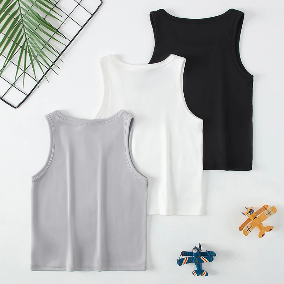 1/3/4 Pcs Children's Four Seasons Thin Solid Color Joker Vest Boy Loose And Comfortable Bottoming Shirt Girl Sweet And Lovely T