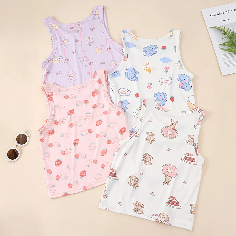 1/3/4 Pcs Children's Four Seasons Thin Solid Color Joker Vest Boy Loose And Comfortable Bottoming Shirt Girl Sweet And Lovely T