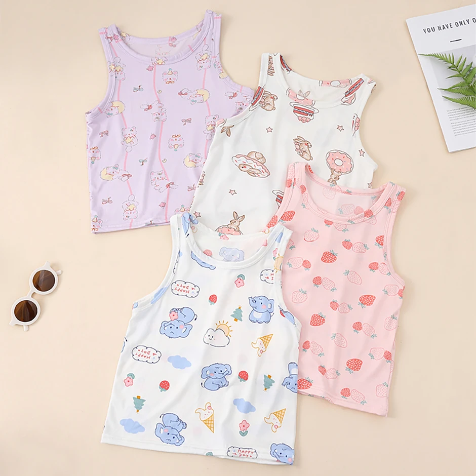 1/3/4 Pcs Children's Four Seasons Thin Solid Color Joker Vest Boy Loose And Comfortable Bottoming Shirt Girl Sweet And Lovely T