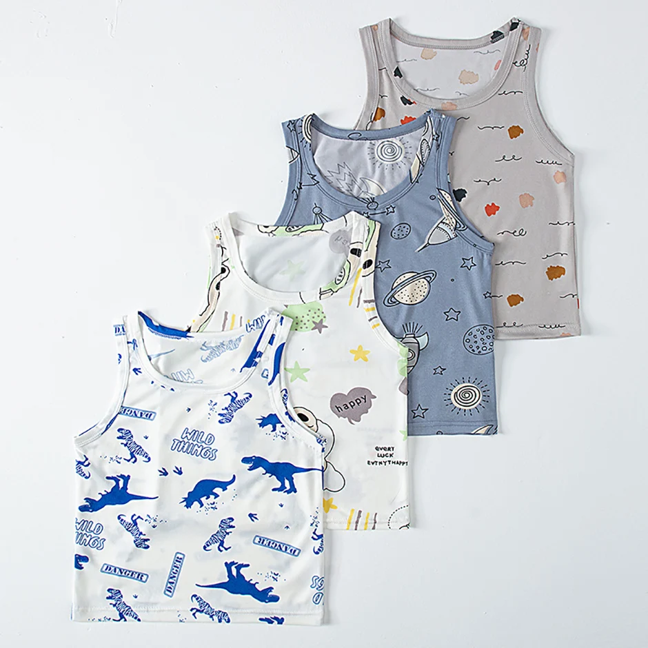 1/3/4 Pcs Children's Four Seasons Thin Solid Color Joker Vest Boy Loose And Comfortable Bottoming Shirt Girl Sweet And Lovely T
