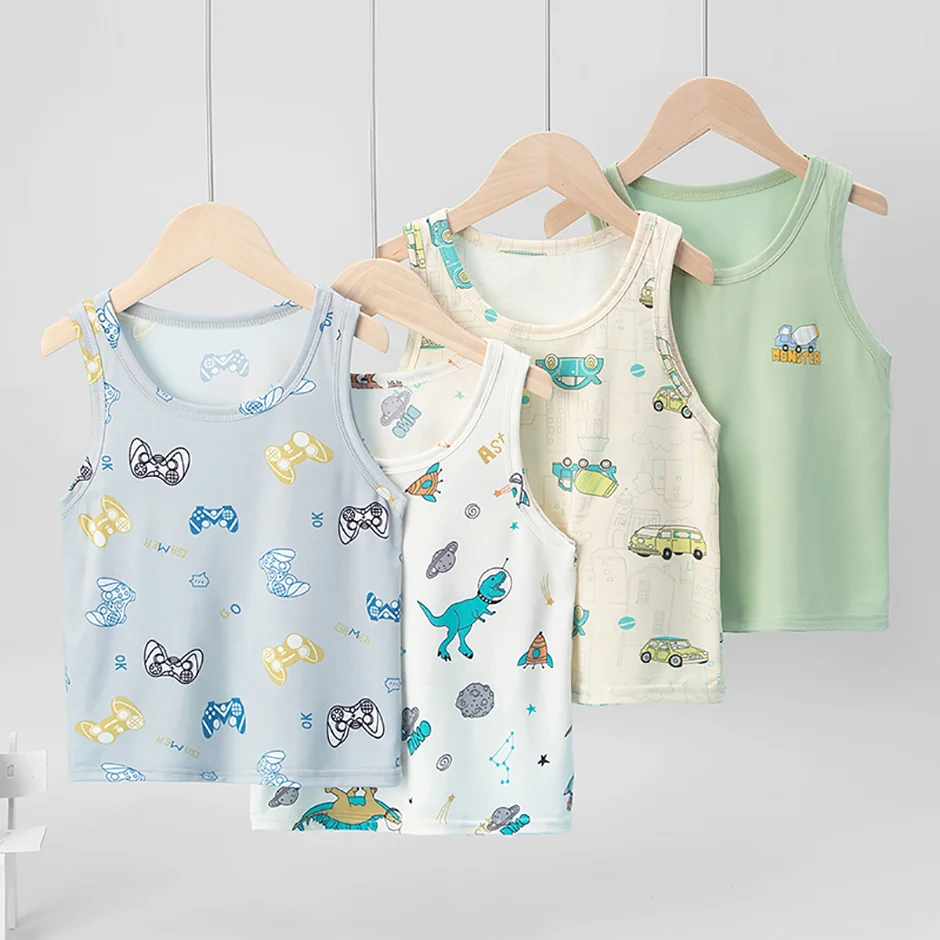 1/3/4 Pcs Children's Four Seasons Thin Solid Color Joker Vest Boy Loose And Comfortable Bottoming Shirt Girl Sweet And Lovely T