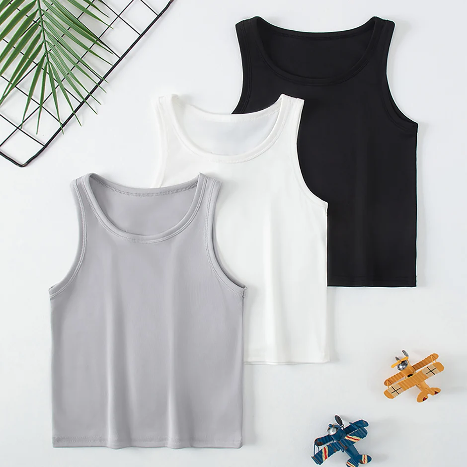 1/3/4 Pcs Children's Four Seasons Thin Solid Color Joker Vest Boy Loose And Comfortable Bottoming Shirt Girl Sweet And Lovely T