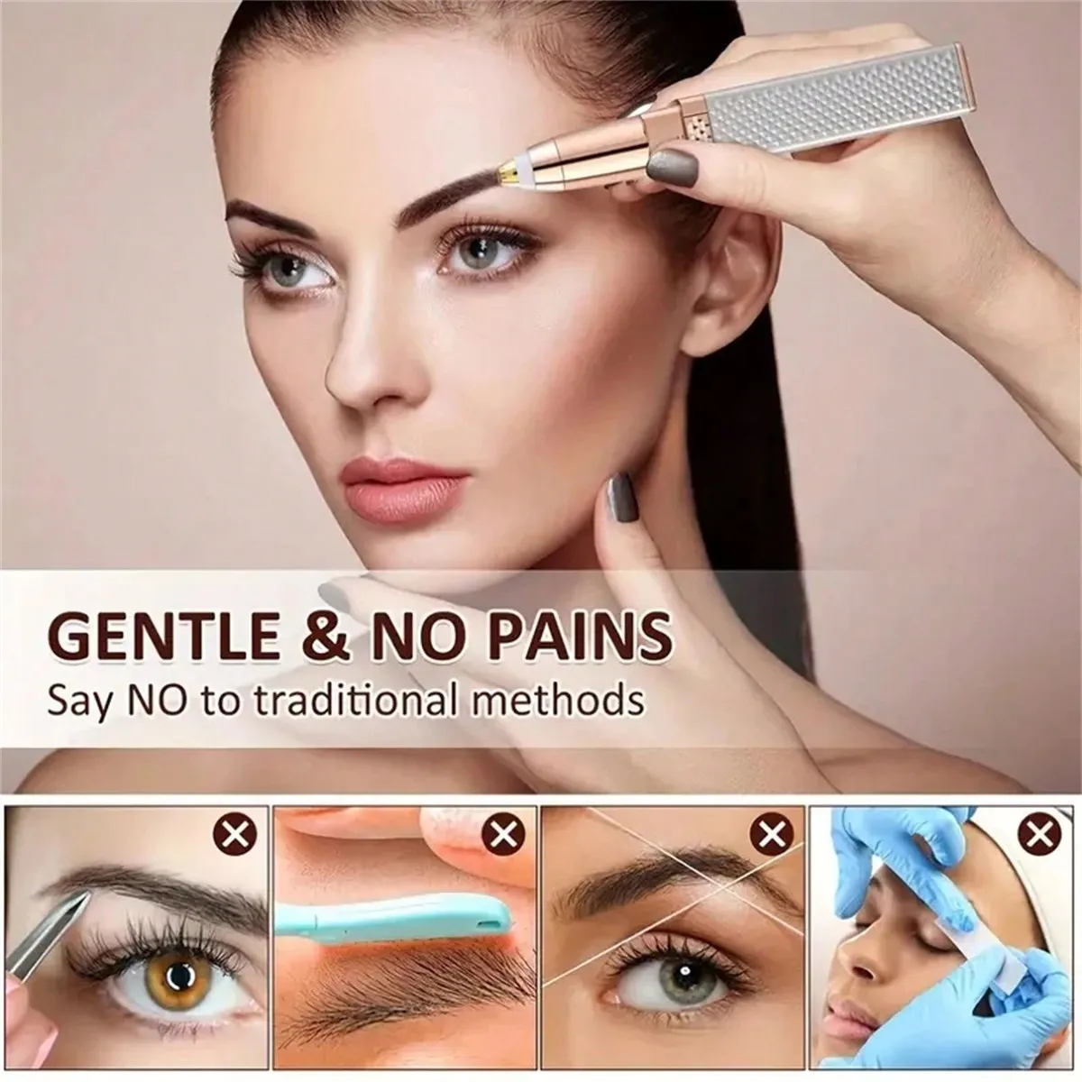 1pc Rechargeable 2-In-1 Eyebrow Razor And Hair Shaver With LED Light - Painlessly Remove Peach Fuzz, Facial Hair, Eyebrows, Lips