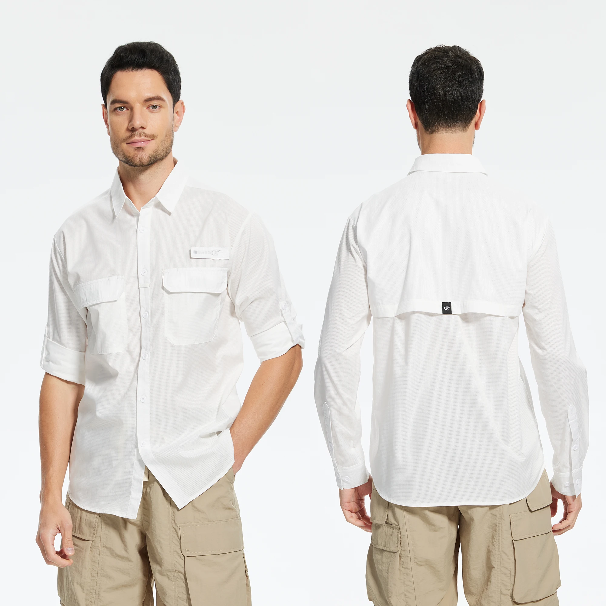 Men's UPF 50+ Long Sleeve Fishing Shirts, Rash Guard Casual Button Down Shirt with Breathable Mesh for Outdoor Fishing Camping