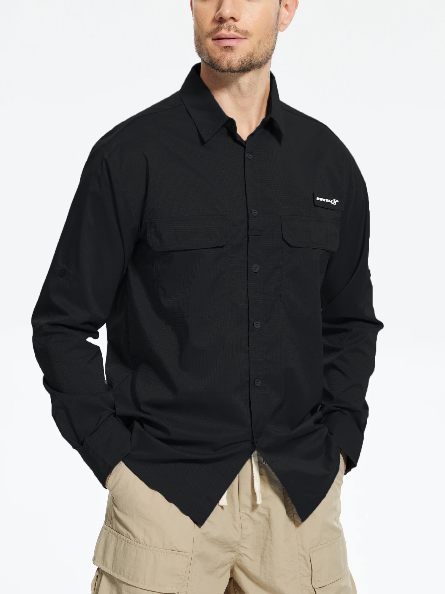 Men's UPF 50+ Long Sleeve Fishing Shirts, Rash Guard Casual Button Down Shirt with Breathable Mesh for Outdoor Fishing Camping
