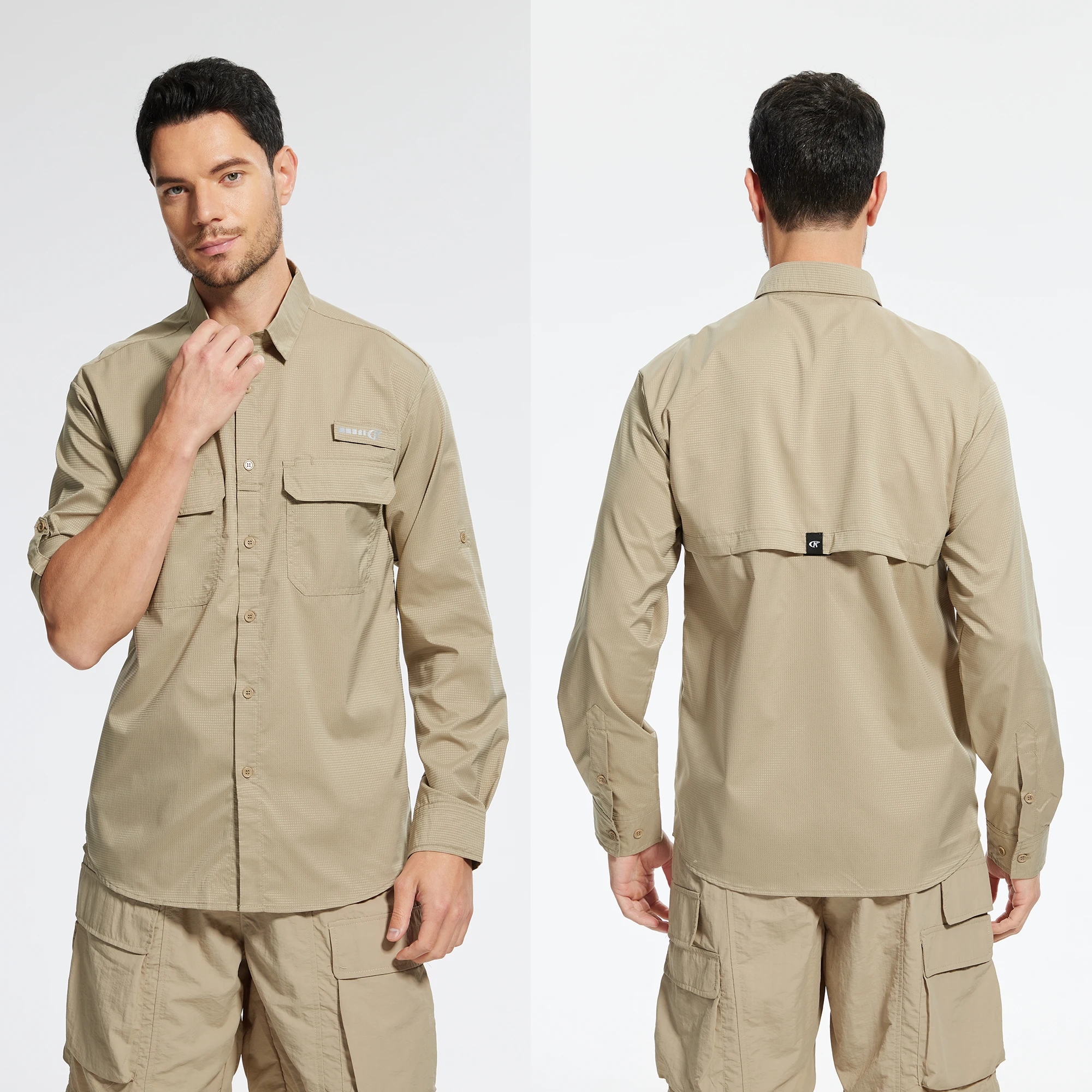 Men's UPF 50+ Long Sleeve Fishing Shirts, Rash Guard Casual Button Down Shirt with Breathable Mesh for Outdoor Fishing Camping