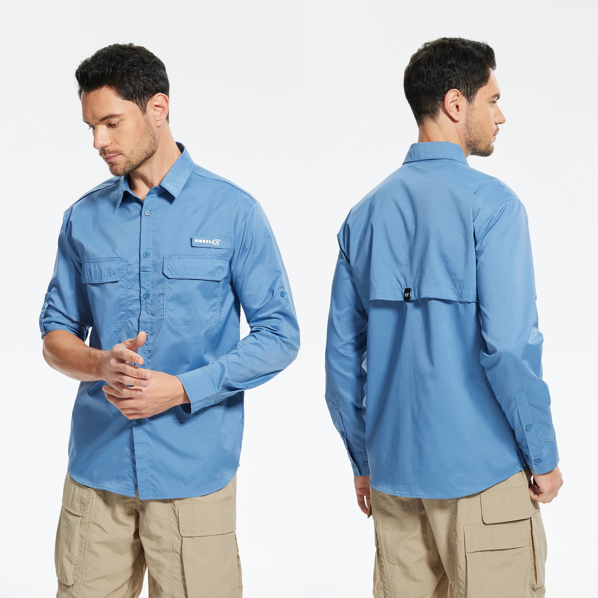 Men's UPF 50+ Long Sleeve Fishing Shirts, Rash Guard Casual Button Down Shirt with Breathable Mesh for Outdoor Fishing Camping