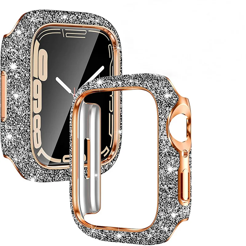Women Crystal Diamond Case For Apple Watch 11 10 46mm 42mm Screen Glass Protective Shell iWatch 9 8 7 6 5 SE 45mm 41mm 44mm 40mm