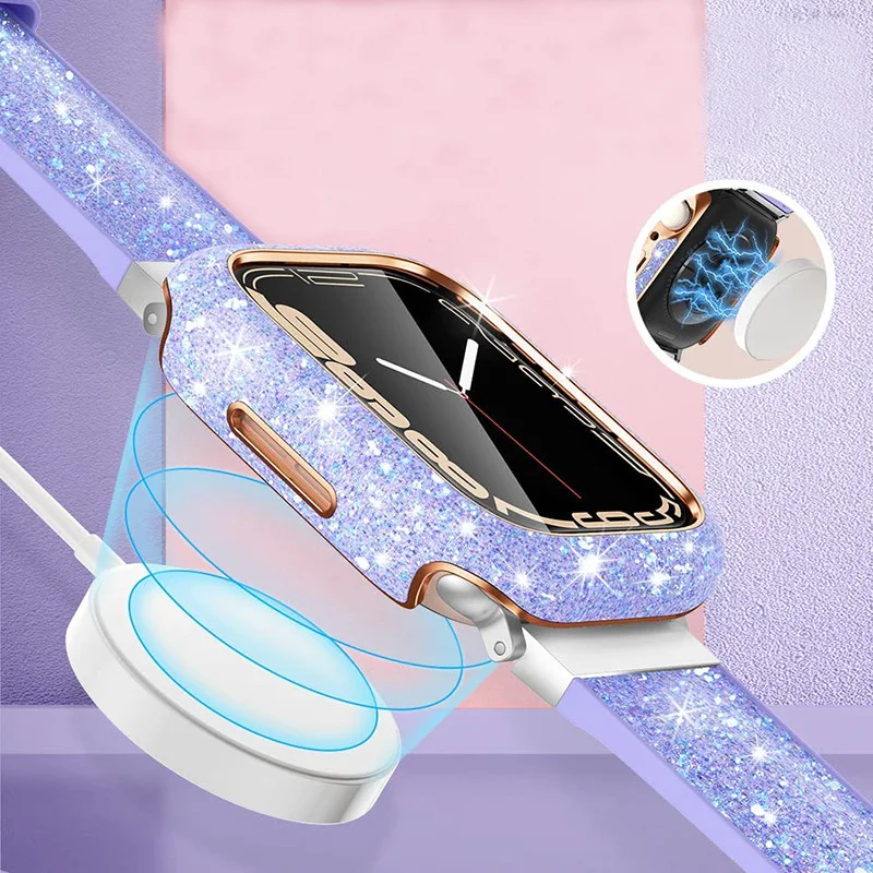 Women Crystal Diamond Case For Apple Watch 11 10 46mm 42mm Screen Glass Protective Shell iWatch 9 8 7 6 5 SE 45mm 41mm 44mm 40mm