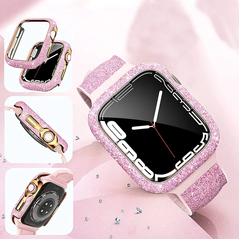 Women Crystal Diamond Case For Apple Watch 11 10 46mm 42mm Screen Glass Protective Shell iWatch 9 8 7 6 5 SE 45mm 41mm 44mm 40mm