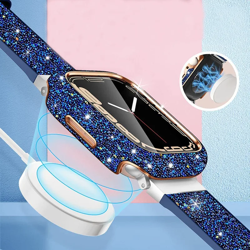Women Crystal Diamond Case For Apple Watch 11 10 46mm 42mm Screen Glass Protective Shell iWatch 9 8 7 6 5 SE 45mm 41mm 44mm 40mm