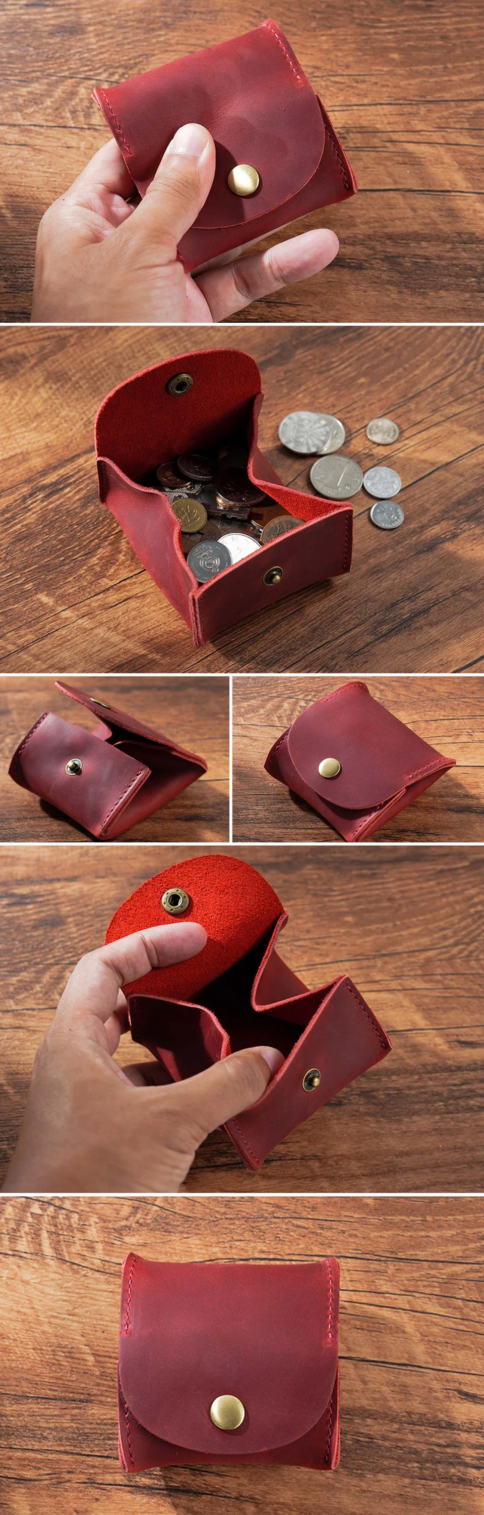 Leather Snap Closure Wallet Mini Coin Purse Money Bag Vintage Key Holder