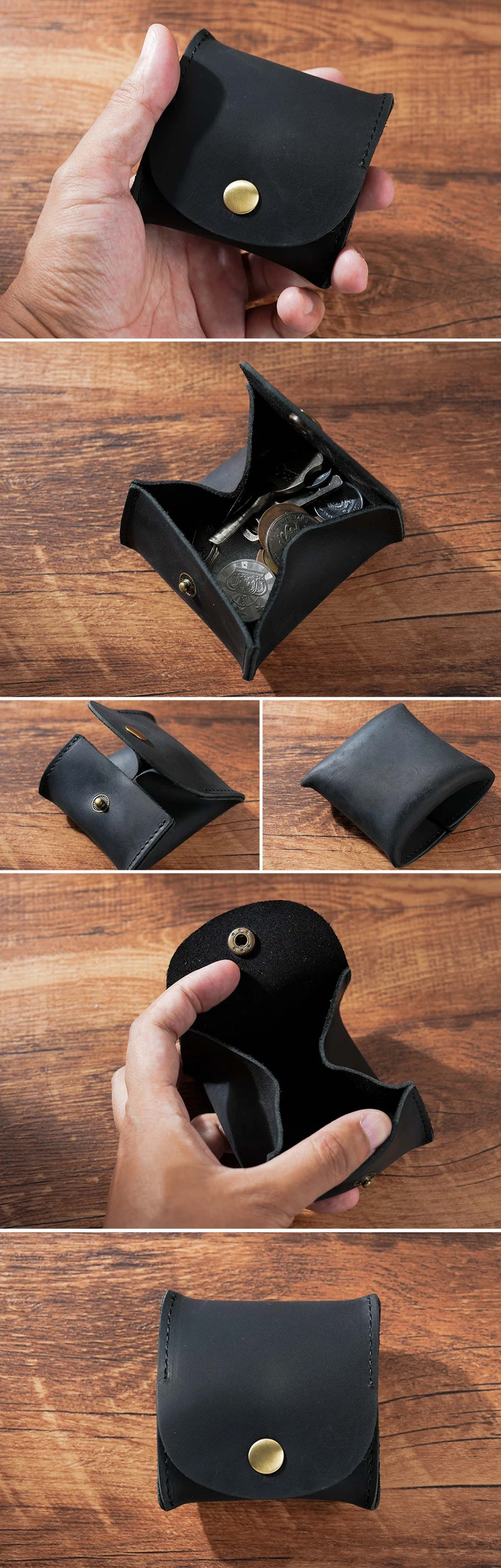 Leather Snap Closure Wallet Mini Coin Purse Money Bag Vintage Key Holder