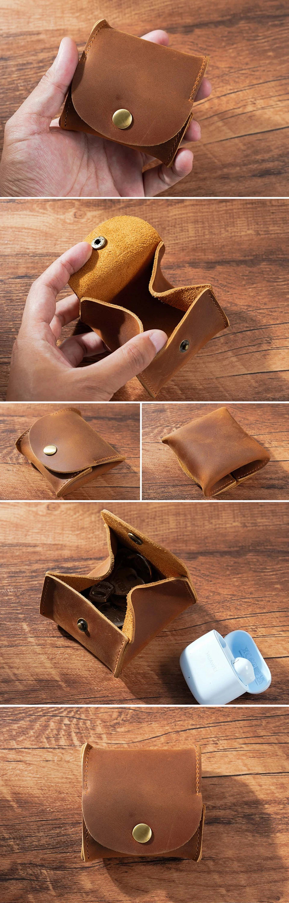 Leather Snap Closure Wallet Mini Coin Purse Money Bag Vintage Key Holder