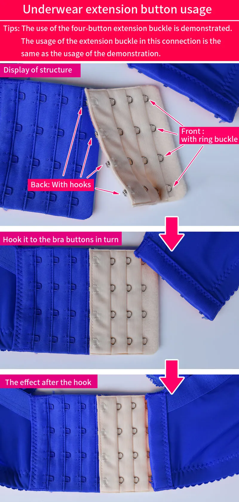 7.6cm Bra Extenders 4 Hooks 4 Rows, Adjustable Bra Strap Extension for Women, Plus Size/Maternity Comfort Underwear Accessories