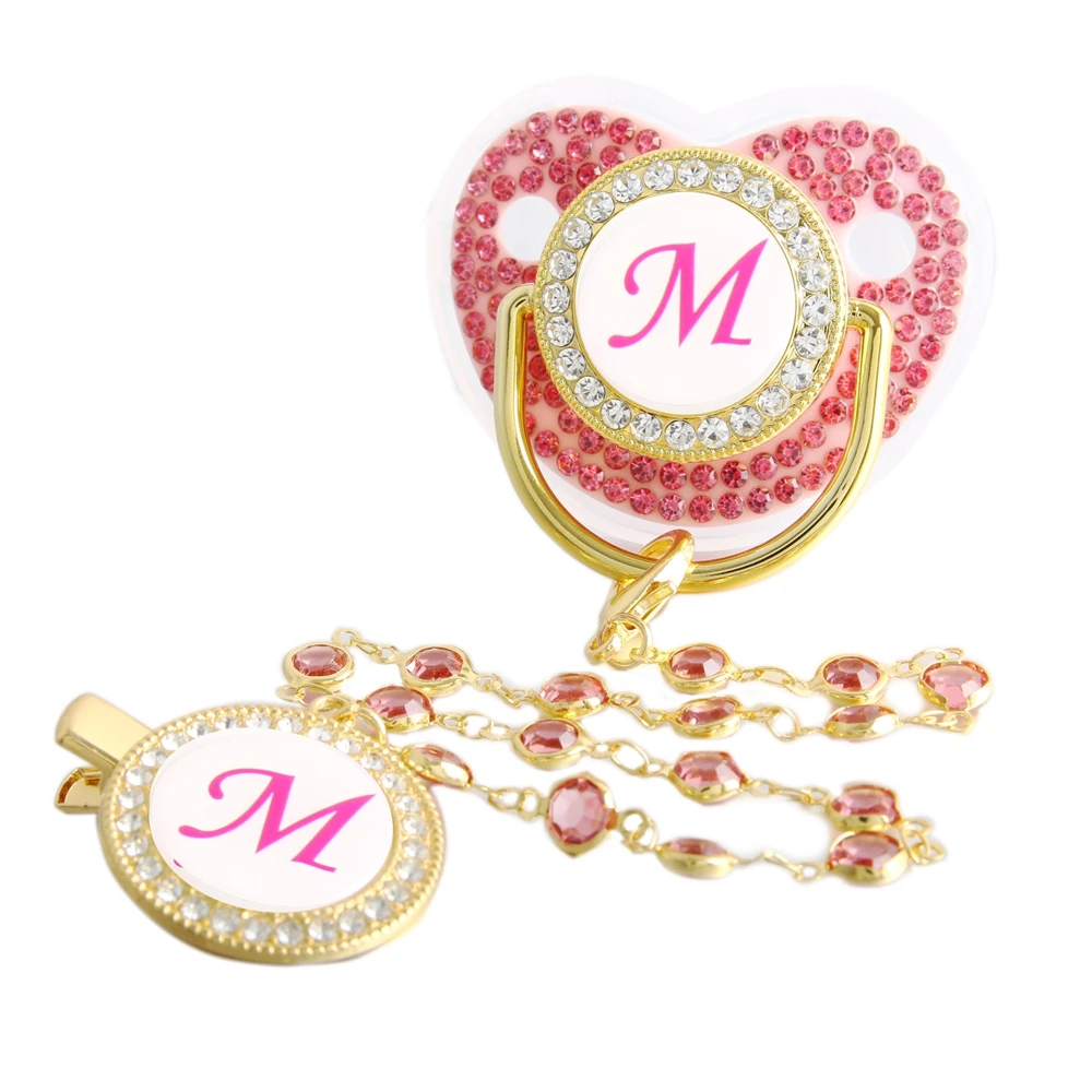 Bling Pacifier With Pink Gem Luxury Weaning Pacifier Baby Nipple With Chain Clip Newborn Baby Dummy Soother
