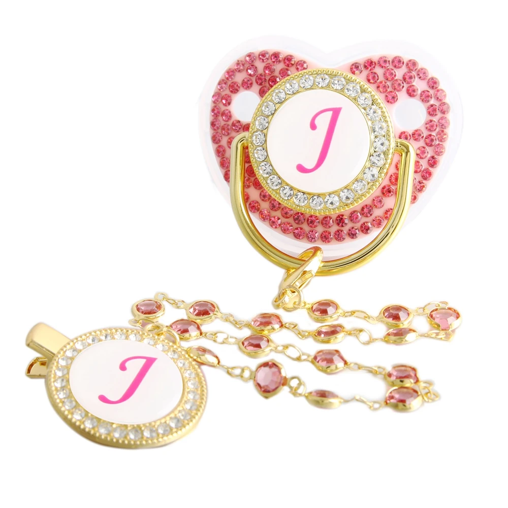 Bling Pacifier With Pink Gem Luxury Weaning Pacifier Baby Nipple With Chain Clip Newborn Baby Dummy Soother
