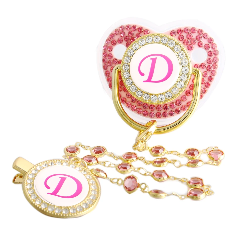 Bling Pacifier With Pink Gem Luxury Weaning Pacifier Baby Nipple With Chain Clip Newborn Baby Dummy Soother