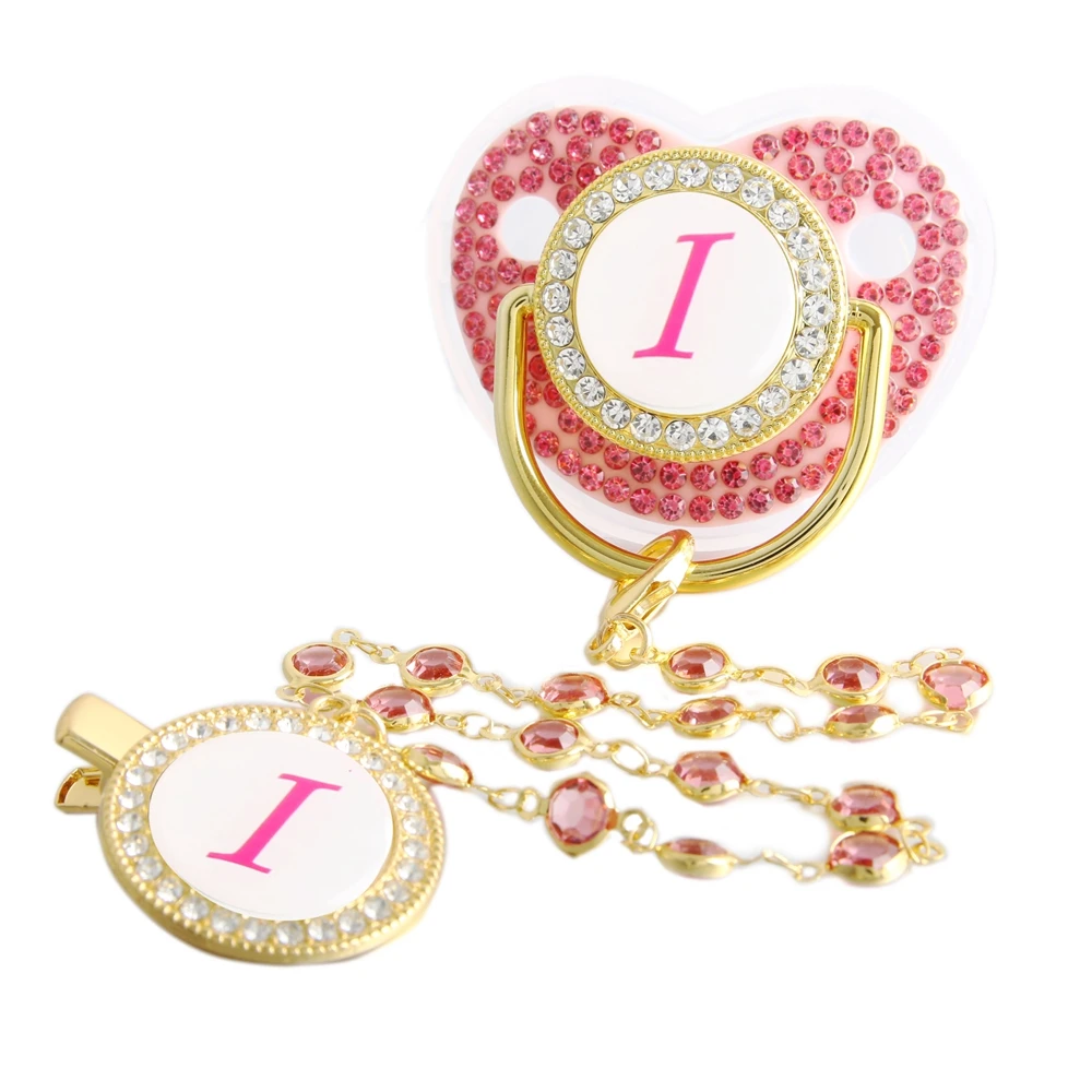 Bling Pacifier With Pink Gem Luxury Weaning Pacifier Baby Nipple With Chain Clip Newborn Baby Dummy Soother