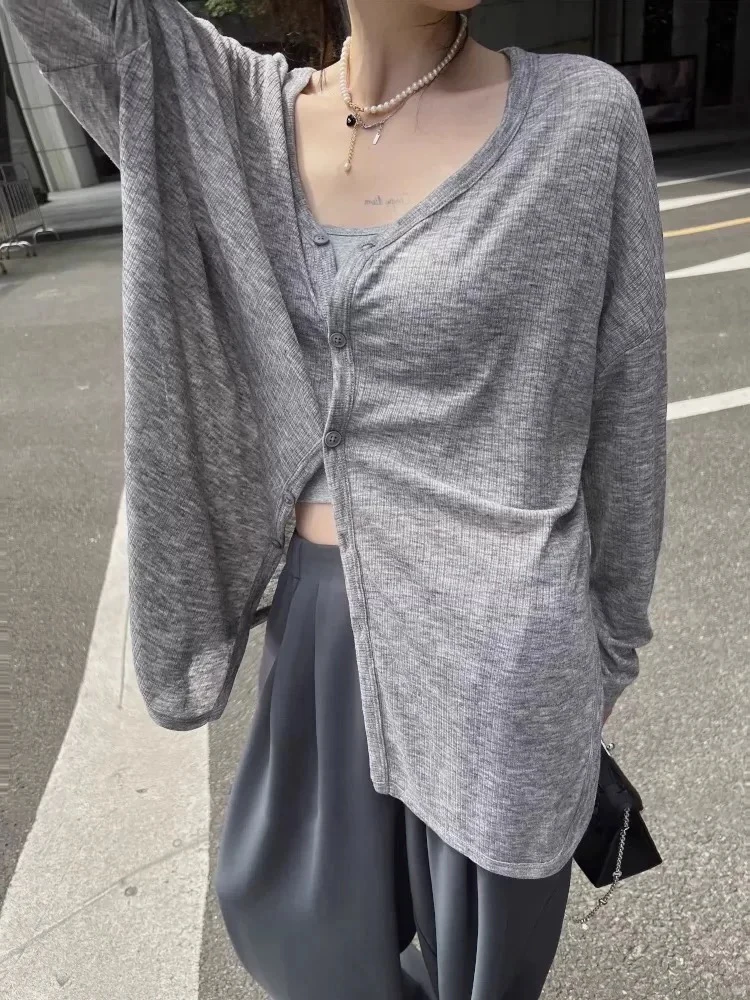 Women's Cardigan New V-neck Long Sleeved Female Shirt Female Jumpers Sun Protection Woman Top Spring Summer Knitted Cardigan